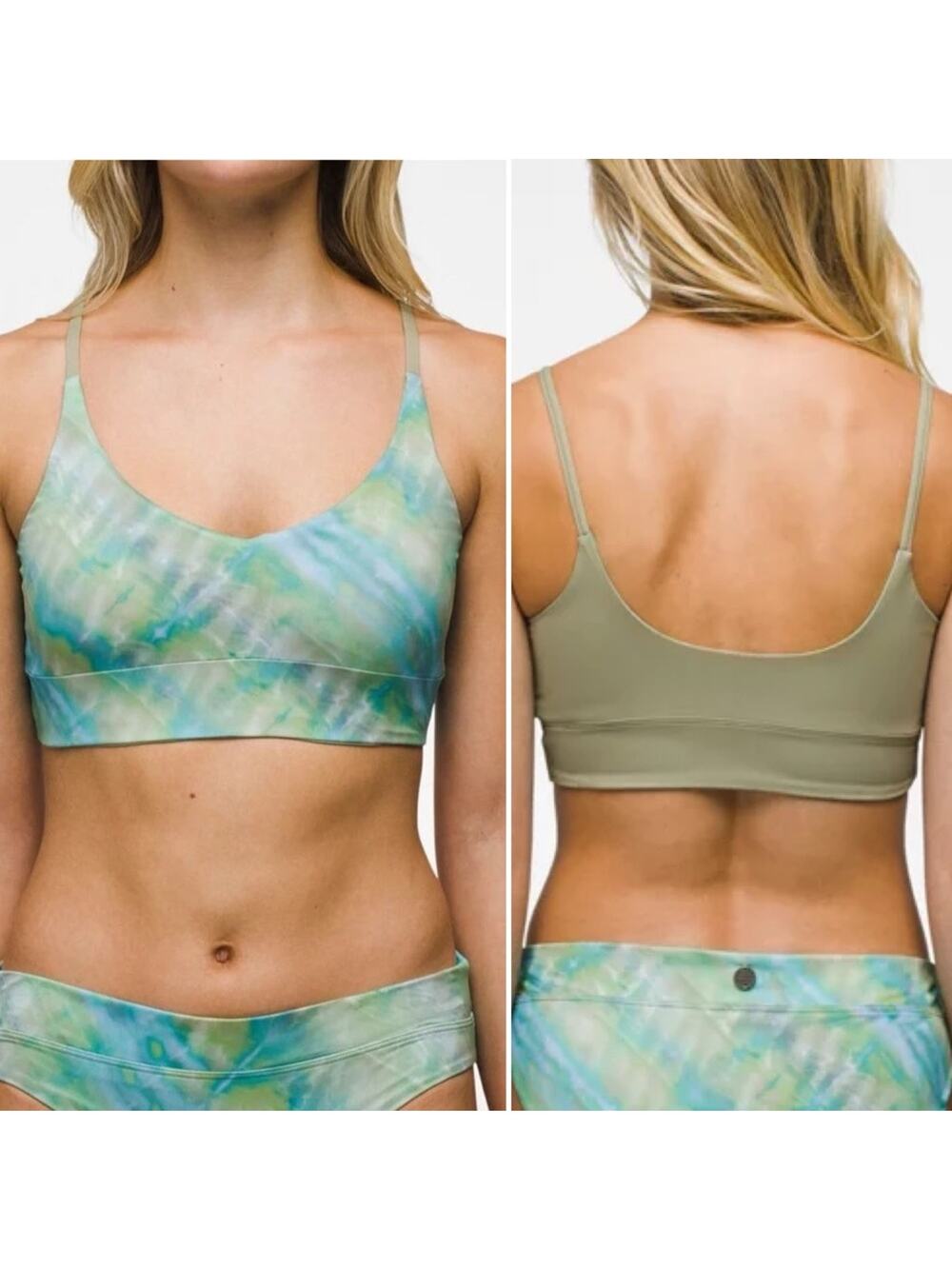 Prana Willow Falls Reversible Bikini Top in Mirage blue green print sage green